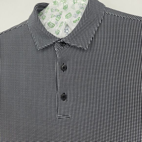 IBKUL Shirt Mens Extra Large Black White Checkered Long Sleeve Golfing Polo - Picture 2 of 10